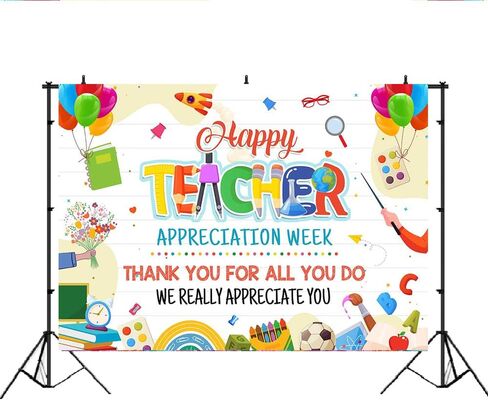Lofaris Happy Teacher Appreciation Week Party Backdrop Banner Thank You Teacher Photography Background Teachers' Day Thanks Teachers Classroom Wall Decor Photo Props 5x3ft in Saudi Arabia