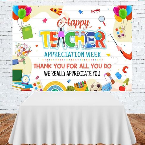 Lofaris Happy Teacher Appreciation Week Party Backdrop Banner Thank You Teacher Photography Background Teachers' Day Thanks Teachers Classroom Wall Decor Photo Props 5x3ft in Saudi Arabia