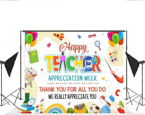 Lofaris Happy Teacher Appreciation Week Party Backdrop Banner Thank You Teacher Photography Background Teachers' Day Thanks Teachers Classroom Wall Decor Photo Props 5x3ft in Saudi Arabia