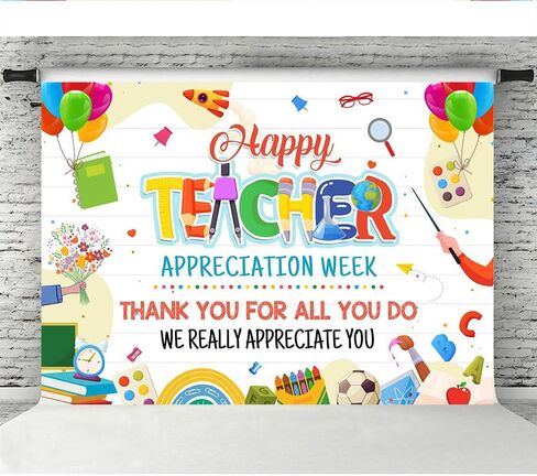 Lofaris Happy Teacher Appreciation Week Party Backdrop Banner Thank You Teacher Photography Background Teachers' Day Thanks Teachers Classroom Wall Decor Photo Props 5x3ft in Saudi Arabia