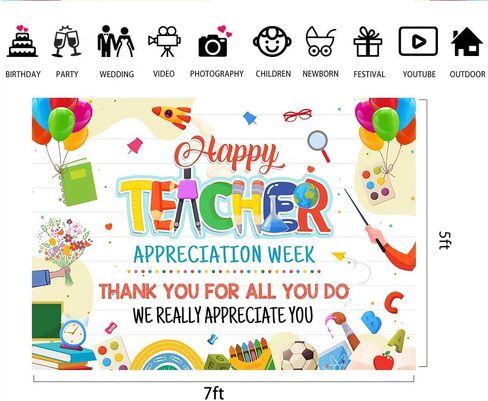 Lofaris Happy Teacher Appreciation Week Party Backdrop Banner Thank You Teacher Photography Background Teachers' Day Thanks Teachers Classroom Wall Decor Photo Props 5x3ft in Saudi Arabia