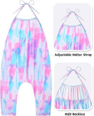 Girls Jumpsuit Baby Kids One-piece Halter Romper Pants Summer Backless Outfits with Pockets in Kuwait