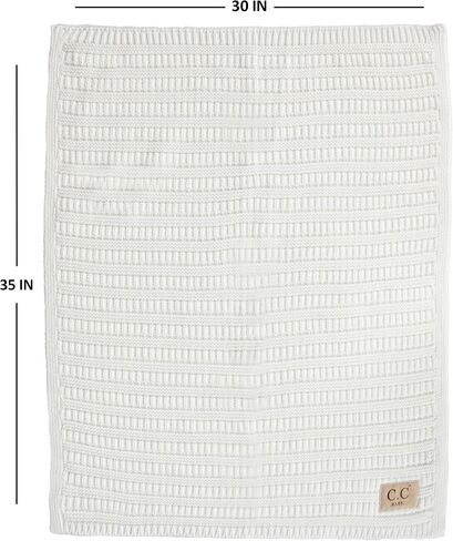 Funky Junque Large Soft Warm Lightweight Baby Throw Blanket with Matching Beanie Bundle for Toddler Bed, Strollers, Naps, Daycare Preschool - Ribbed Knit - SINGLE POM - Ivory in Saudi Arabia