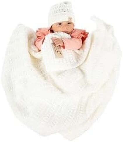 Funky Junque Large Soft Warm Lightweight Baby Throw Blanket with Matching Beanie Bundle for Toddler Bed, Strollers, Naps, Daycare Preschool - Ribbed Knit - SINGLE POM - Ivory in Saudi Arabia
