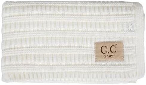 Funky Junque Large Soft Warm Lightweight Baby Throw Blanket with Matching Beanie Bundle for Toddler Bed, Strollers, Naps, Daycare Preschool - Ribbed Knit - SINGLE POM - Ivory in Saudi Arabia