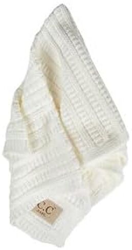 Funky Junque Large Soft Warm Lightweight Baby Throw Blanket with Matching Beanie Bundle for Toddler Bed, Strollers, Naps, Daycare Preschool - Ribbed Knit - SINGLE POM - Ivory in Saudi Arabia