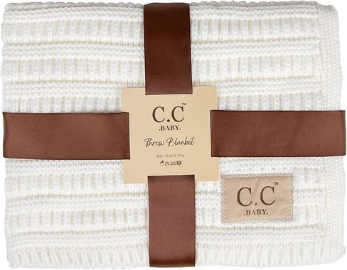 Funky Junque Large Soft Warm Lightweight Baby Throw Blanket with Matching Beanie Bundle for Toddler Bed, Strollers, Naps, Daycare Preschool - Ribbed Knit - SINGLE POM - Ivory in Saudi Arabia