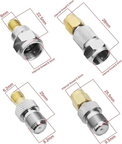 4pcs Brass Aerial Connector Radio Converter Adapter Pure Copper RF Adapter F to SMA Connector Brass Antenna Connector for FM Radio AM Radio DAB Radio Video in Saudi Arabia