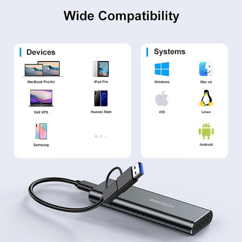 محول حاوية M.2 NGFF & NVMe SATA SSD USB 3.2 Gen 2 بسرعة 10 جيجابت في الثانية، حاوية محرك أقراص خارجي من الألومنيوم، متوافق مع PCIe/SATA، مفتاح M (مفتاح B+M)، كابل USB-A/USB-C (30 سم) لـ 2230 /2242/2260/2280 SSD in Saudi Arabia