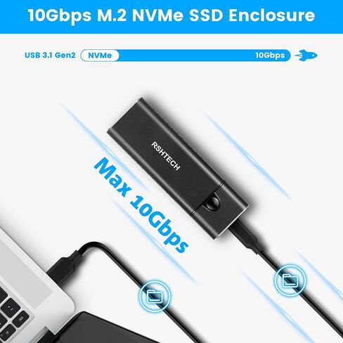 محول حاوية M.2 NGFF & NVMe SATA SSD USB 3.2 Gen 2 بسرعة 10 جيجابت في الثانية، حاوية محرك أقراص خارجي من الألومنيوم، متوافق مع PCIe/SATA، مفتاح M (مفتاح B+M)، كابل USB-A/USB-C (30 سم) لـ 2230 /2242/2260/2280 SSD in Saudi Arabia