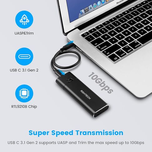 محول حاوية M.2 NGFF & NVMe SATA SSD USB 3.2 Gen 2 بسرعة 10 جيجابت في الثانية، حاوية محرك أقراص خارجي من الألومنيوم، متوافق مع PCIe/SATA، مفتاح M (مفتاح B+M)، كابل USB-A/USB-C (30 سم) لـ 2230 /2242/2260/2280 SSD in Saudi Arabia