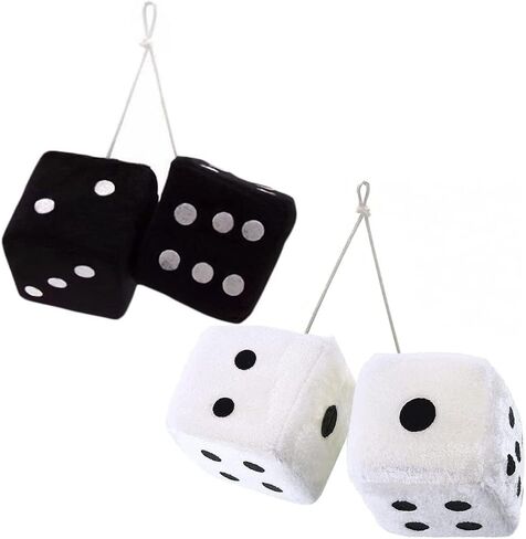 [2 Dice 1 Pair White Fluffy] Retro Car Hanging Dice for Car Mirror White (Nostalgic 80’s Fluffy Car Dice for Mirror) Plush Car Decorative Hanging Ornaments Accessories (Set of 1) in Saudi Arabia