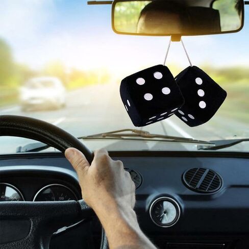 [2 Dice 1 Pair White Fluffy] Retro Car Hanging Dice for Car Mirror White (Nostalgic 80’s Fluffy Car Dice for Mirror) Plush Car Decorative Hanging Ornaments Accessories (Set of 1) in Saudi Arabia
