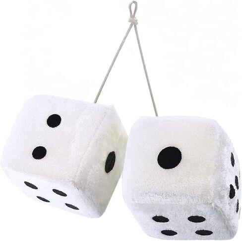 [2 Dice 1 Pair White Fluffy] Retro Car Hanging Dice for Car Mirror White (Nostalgic 80’s Fluffy Car Dice for Mirror) Plush Car Decorative Hanging Ornaments Accessories (Set of 1) in Saudi Arabia