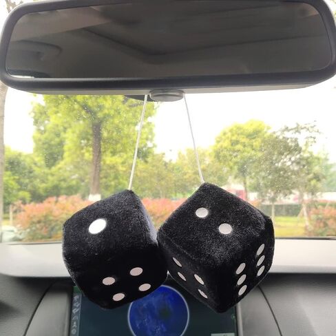 [2 Dice 1 Pair White Fluffy] Retro Car Hanging Dice for Car Mirror White (Nostalgic 80’s Fluffy Car Dice for Mirror) Plush Car Decorative Hanging Ornaments Accessories (Set of 1) in Saudi Arabia