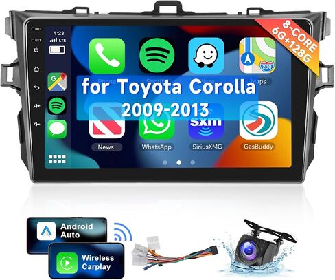 [8 CORE 6G+128G] Car Radio for Toyota Corolla 2009-2013 with Wireless Carplay/Android Auto, 9 Inch Android 13 IPS Touch Screen Car Stereo, Bluetooth, GPS Navi, WiFi, SWC, DSP + Backup Camera in Saudi Arabia