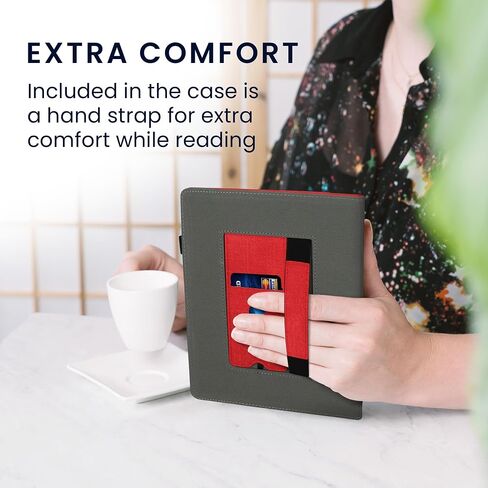 kwmobile Cover Compatible with Amazon Kindle Scribe Cover - Faux Leather/Suede Case with Stand - Red/Dark Grey in Saudi Arabia
