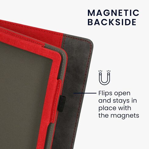 kwmobile Cover Compatible with Amazon Kindle Scribe Cover - Faux Leather/Suede Case with Stand - Red/Dark Grey in Saudi Arabia
