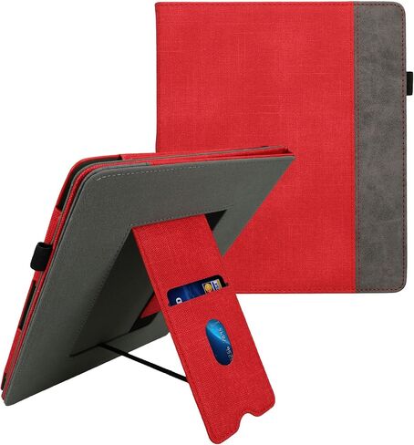 kwmobile Cover Compatible with Amazon Kindle Scribe Cover - Faux Leather/Suede Case with Stand - Red/Dark Grey in Saudi Arabia
