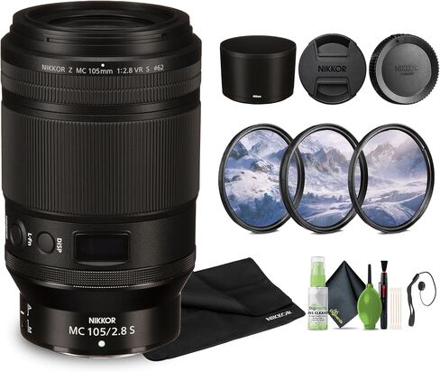 عدسة Nikon NIKKOR Z MC مقاس 105 مم f/2.8 VR S عدسة ماكرو احترافية (Nikon Z) + طقم تنظيف + طقم مرشح مكون من 3 قطع + غطاء عدسة (متجدد) in Saudi Arabia