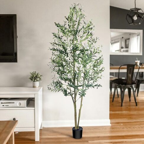 Fosun Faux Olive Tree 6FT - Artificial Olive Tree with Realistic Leaves, Tall Trunk and Fruits, Tall Fake Silk Olive Tree with Pot for Bedroom Office Living Home Decor in Saudi Arabia