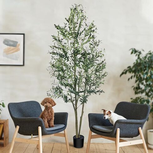 Fosun Faux Olive Tree 6FT - Artificial Olive Tree with Realistic Leaves, Tall Trunk and Fruits, Tall Fake Silk Olive Tree with Pot for Bedroom Office Living Home Decor in Saudi Arabia