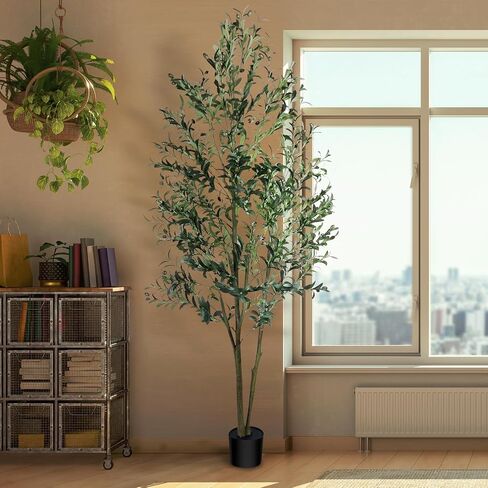 Fosun Faux Olive Tree 6FT - Artificial Olive Tree with Realistic Leaves, Tall Trunk and Fruits, Tall Fake Silk Olive Tree with Pot for Bedroom Office Living Home Decor in Saudi Arabia