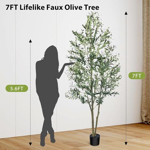 Fosun Faux Olive Tree 6FT - Artificial Olive Tree with Realistic Leaves, Tall Trunk and Fruits, Tall Fake Silk Olive Tree with Pot for Bedroom Office Living Home Decor in Saudi Arabia