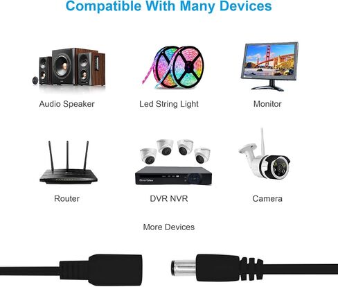 Universal 20ft 6 Meters Power Extension Cable, DC Plug 12V 24V Power Adapter Extension Cable, 2.1mm x 5.5mm Male to Female, 20AWG Cord for Surveillance Camera, Monitor, LED, Car More in Saudi Arabia