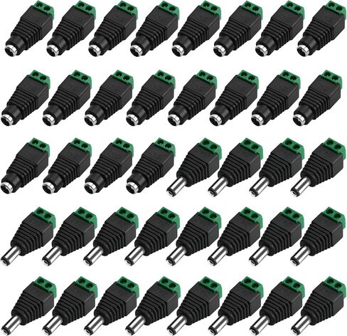 20 Pairs 12V DC Power Jack Connector 5.5mm x 2.1mm 12V Power Jack Plug Adapter for CCTV Security Camera Led Strip Light (20 x Male & 20 x Female) in Kuwait