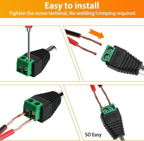 20 Pairs 12V DC Power Jack Connector 5.5mm x 2.1mm 12V Power Jack Plug Adapter for CCTV Security Camera Led Strip Light (20 x Male & 20 x Female) in Kuwait