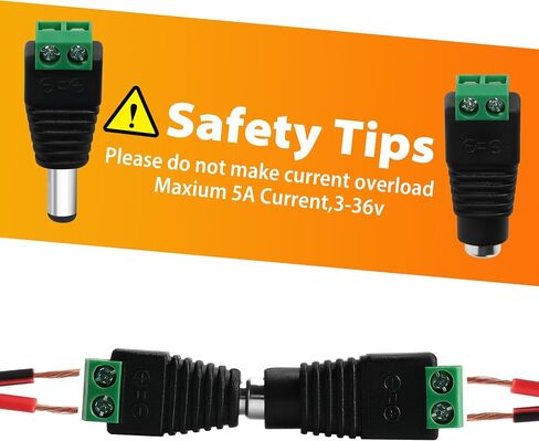 20 Pairs 12V DC Power Jack Connector 5.5mm x 2.1mm 12V Power Jack Plug Adapter for CCTV Security Camera Led Strip Light (20 x Male & 20 x Female) in Kuwait