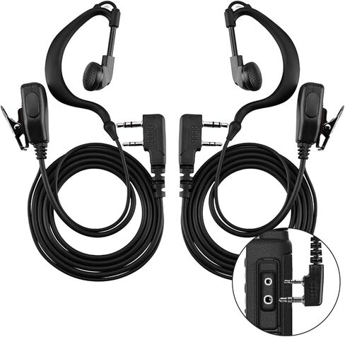 2-Pack Two-Way Radio Earpiece with Mic Ear Hooks Walkie Talkie Headset, Compatible with Kenwood Baofeng BTECH Retevis Wouxun (2Pin K-Type) in Kuwait