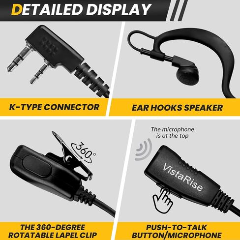2-Pack Two-Way Radio Earpiece with Mic Ear Hooks Walkie Talkie Headset, Compatible with Kenwood Baofeng BTECH Retevis Wouxun (2Pin K-Type) in Kuwait