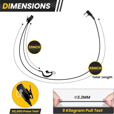 2-Pack Two-Way Radio Earpiece with Mic Ear Hooks Walkie Talkie Headset, Compatible with Kenwood Baofeng BTECH Retevis Wouxun (2Pin K-Type) in Kuwait