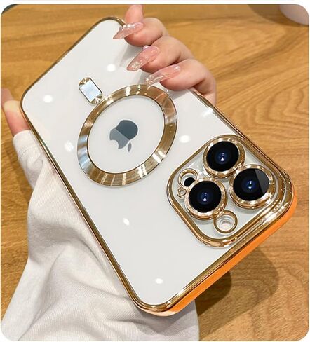 Misscase for iPhone 16 Pro MagSafe Case with Camera Lens Protector,Full Protection Clear Magnetic Case Compatible with MagSafe Elegant Anti-Scratch Case Cover for iPhone 16 Pro Gold in Saudi Arabia