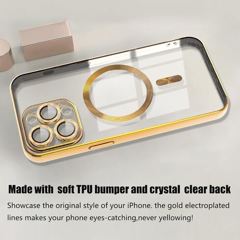 Misscase for iPhone 16 Pro MagSafe Case with Camera Lens Protector,Full Protection Clear Magnetic Case Compatible with MagSafe Elegant Anti-Scratch Case Cover for iPhone 16 Pro Gold in Saudi Arabia
