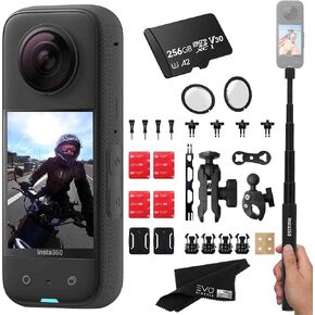Insta360 X3 - Waterproof 360 Action Camera with 1/2" 48MP Sensors, 5.7K 360 HDR Video, 72MP 360 Photo, 4K Single-Lens, 2.29" Touchscreen|Includes Motorcycle Bundle, Selfie Stick, Lens Guard&256GB