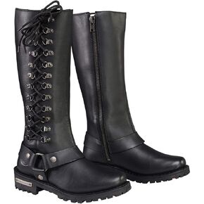 Milwaukee Leather Women's Classic Black Leather 14-Inch Harness Square Toe Tall Motorcycle Boots MBL9365-7.5