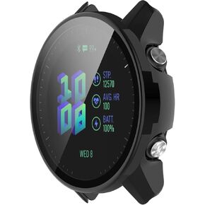 LOKEKE Compatible for Garmin Forerunner 955 Full Coverage PC Protective Case Cover Tempered Glass Screen Protector(Black)