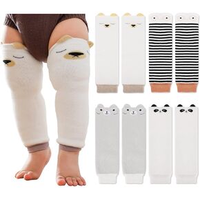 Pack of 4 Toddler Baby Leg Warmers, Cute Animal Pattern Long Legwarmers Knee Socks Knee Protector Leg Sleeves for Baby Kids Toddlers Girl and Boy 0-5 Years, One Size