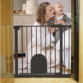 RDHOME 30" Baby Gate with Small Cat Door, 42-44" Wide Two-Way Auto Close Child Safety Gate with Adjustable pet Door, Pressure Mounted Easy Walk Thru Dog Gate for Hallway, Doorway, Stairs