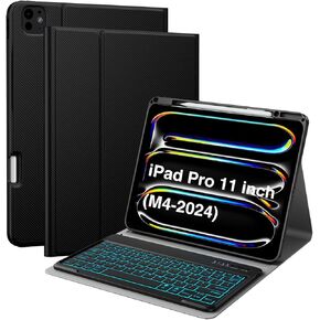 for iPad Pro 11 Inch (M4) 2024 Case with Keyboard, Magnetic Detachable Keyboard, with Pencil Holder, 7 Colors Backlit Bluetooth Rechargeable Wireless Folio Keyboard Case for iPad Pro 11 Inch, Black
