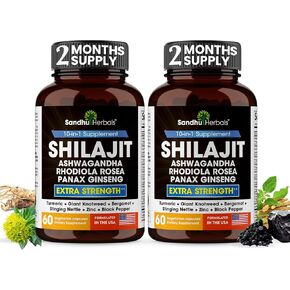 Shilajit Sea Moss Combo Bundle - Black Seed Oil, Ashwagandha, Turmeric, Rhodiola Rosea, Panax, Ginseng Supplement | 120 Capsules, Better Than Gummies, Resin | for Men & Women