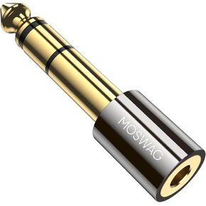 MOSWAG 6.35mm (1/4 inch) Male to 3.5mm (1/8 inch) Female Stereo Audio Jack Adapter for Aux Cable, Guitar Amplifier, Headphone, 2 Pack