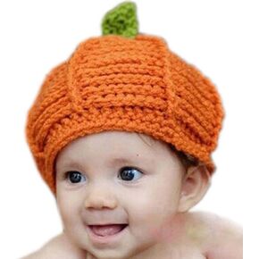 Kafeimali Newborn Unisex Baby Boys Girls Beanie Wool Pumpkin Knit Crochet Hats for Halloween Caps Yellow