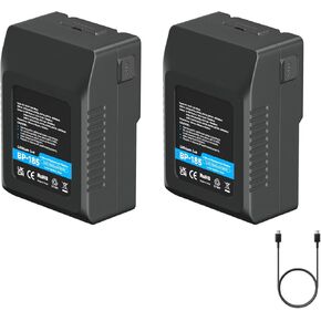 12500mAh V-Mount/V-Lock Battery 2 Pack, Rechargeable Li-ion Battery 185W with PD USB-C Fast Charger for Sony HDCAM, XDCAM,Broadcast Video Camcorder Digital Cinema Cameras Monitor LED Light