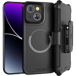 Designed for Apple iPhone 15 (2023) Case with Belt Clip Compatible with Magsafe chargers - Dual Layer Shockproof Phone Case for iPhone 15 - Black