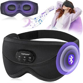 TOPOINT Sleep Mask Headphones with Wireless Bluetooth 5.3, 3D Eye Mask White Noise Headphones for Sleeping Mask Light Blocking, Timer, 14 Hours for Women Men, Travel, Meditation, Nap, CPAP Users
