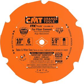 CMT 236.006.10 ITK PLUS Diamond Saw Blade for Fiber Cement Products, 10-Inch x 6 Trapezoidal Teeth with 5/8-Inch Bore, PTFE Coating